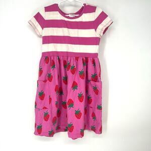 Hanna Andersson Mixie Dress Power Pink Striped Strawberries Girls Size 6-7